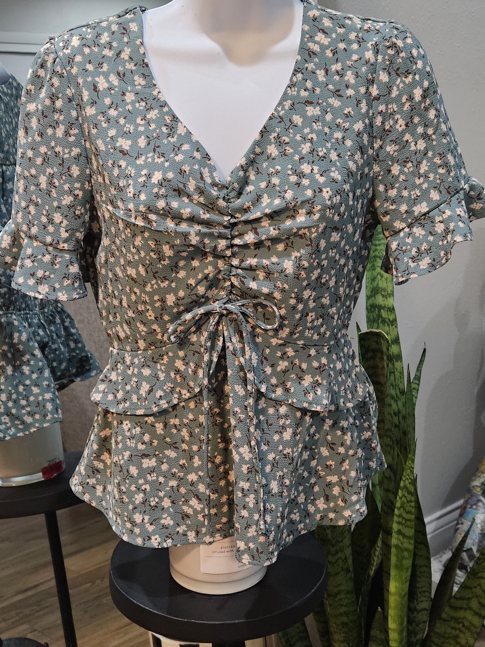 Floral Ruched Peplum Blouse